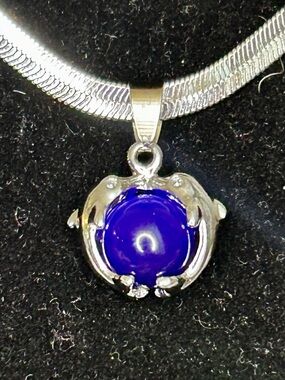 Silver Dolphin Blue Cabochon Pendant Necklace